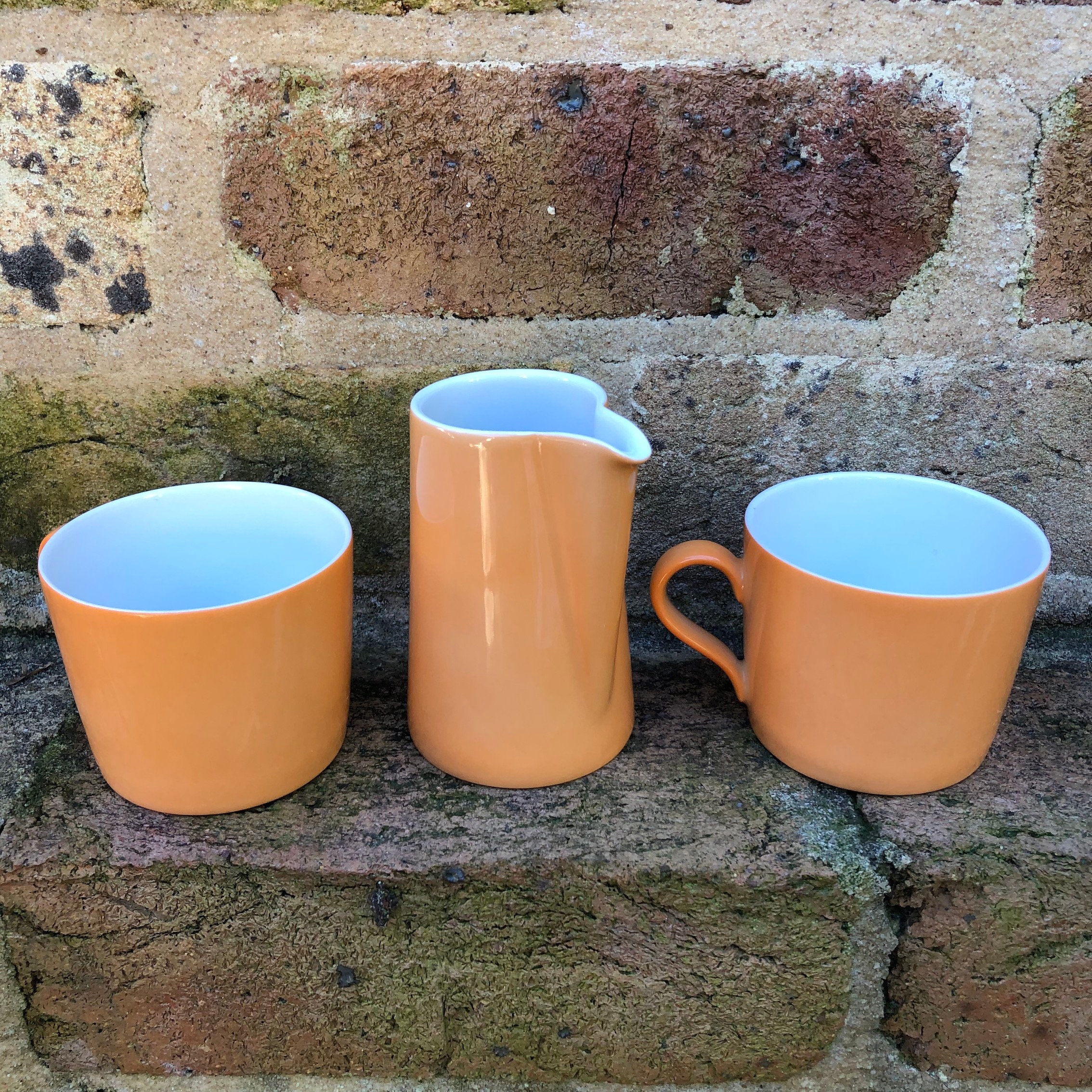 Vintage Arzberg Germany Tric Sieger Design Orange Coffee Cups X 2