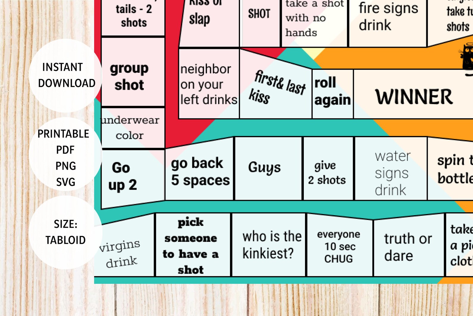 Drinking Game for Adult / Dice Game/ Printable Game / PDF / PNG / SVG