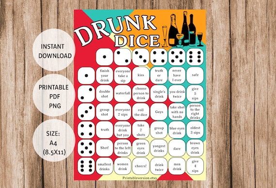 Dés ivres / Jeux à boire pour adultes / Jeu d'alcool, PDF/PNG imprimable