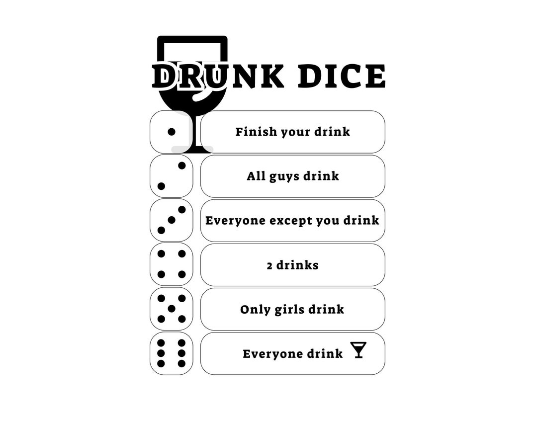 Dés ivres / Jeux à boire pour adultes / Jeu d'alcool, PDF/PNG imprimable