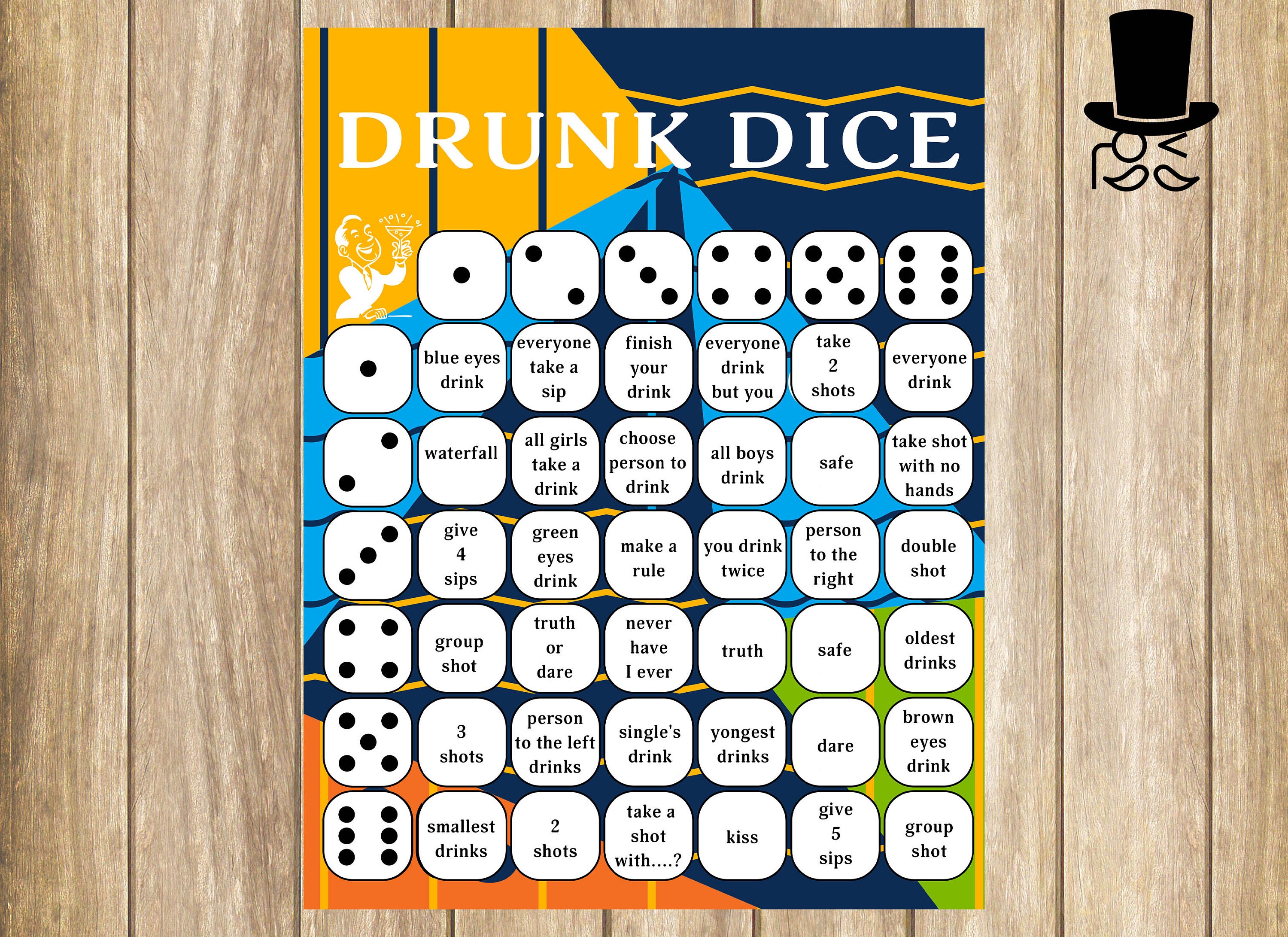 Drunk Dice Drinking Game Great for Pre-games Parties Bachelorette Parties  Available as a Digital Download 