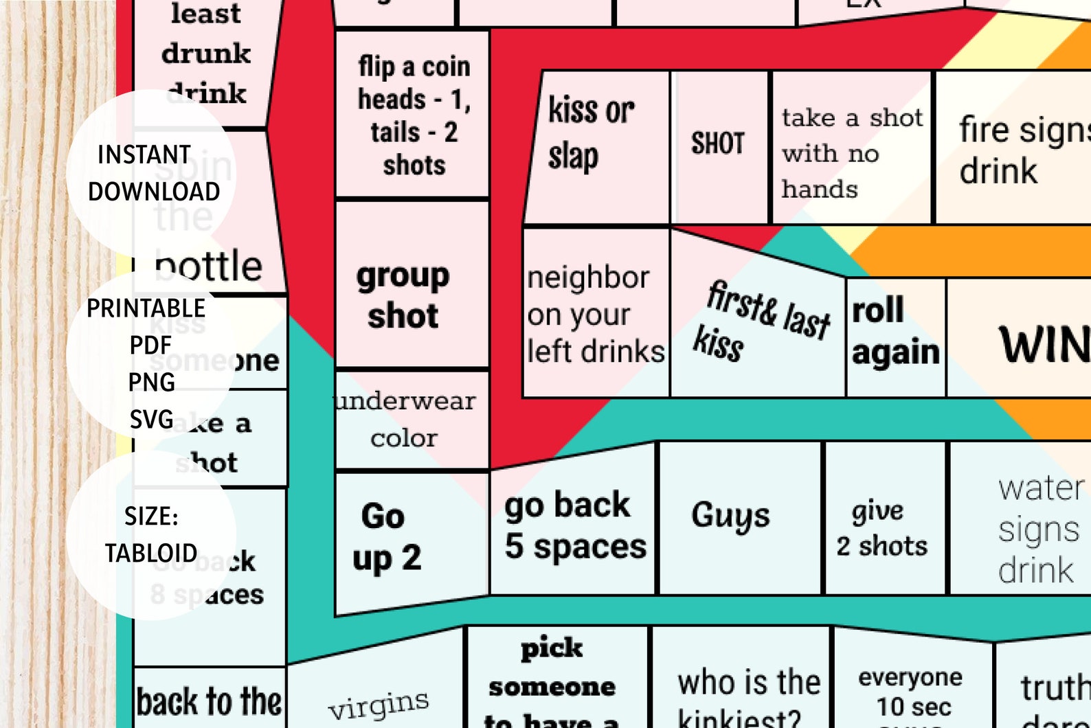 Drinking Game for Adult / Dice Game/ Printable Game / PDF / PNG / SVG Etsy