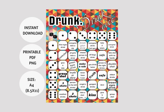 Dés ivres / Jeux à boire pour adultes / Jeu d'alcool, PDF imprimable / SVG