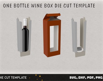 One bottle wine box die cut template, packaging one bottle wine die cut pattern, box for gift, cricut box template