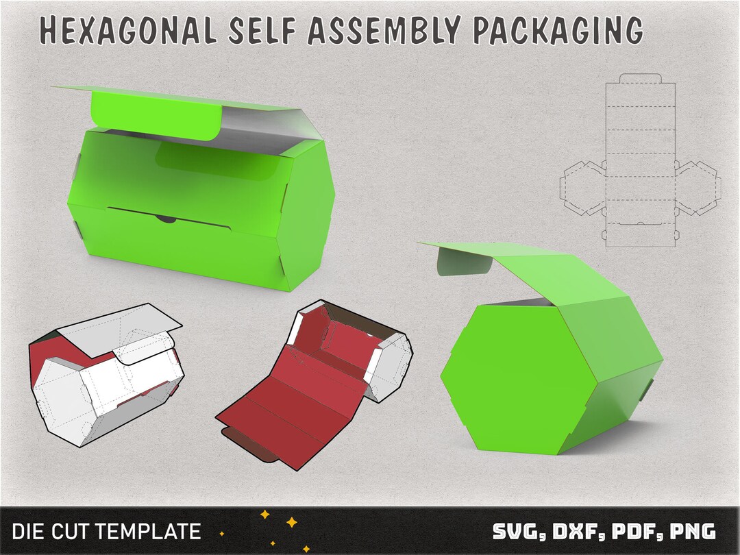 Hexagonal Self-assembly Packaging Die-cut Pattern, Gift Box Svg for ...