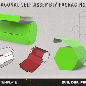 Hexagonal self-assembly packaging die-cut pattern, Gift Box Svg for Cricut, packaging template