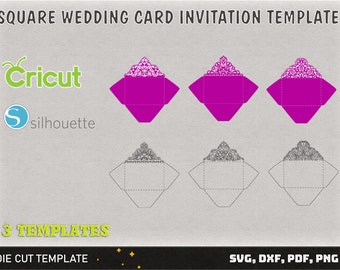Square wedding card invitation template, SVG invitation template, Laser Cut Template - Cricut - Silhouette