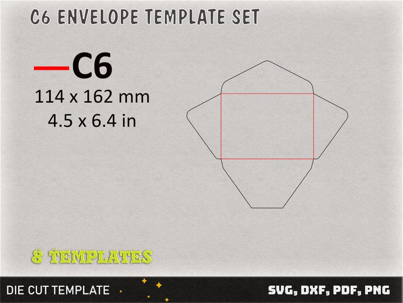 Standard C6 Envelope Template 4.5 X 6.4 Envelope Template Etsy