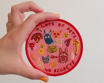 Lots of Pets | Embroidered Patch | Iron on Backing | Iron-on | Sew on patch | Applique | Animals | Chicken | Snake | Cat | Dog | Hamster