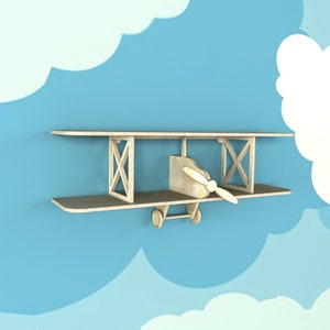 Bookshelf, Airplane shelf, plywood, solid model, CNC files, biplane, drawings, Children&#39;s furniture, Wall decor, Digital download