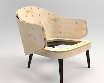 armchair frame plan, CAD model, CNC Nesting, Plywood frames, DXF Files Lazer cut, milling, chair, Digital download, furniture, diy kit