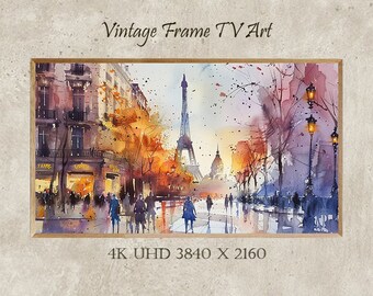 Art mural Samsung avec cadre aquarelle Paris (téléchargement numérique)