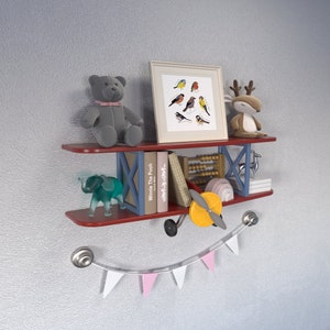 Bookshelf, Airplane shelf, plywood, Mdf, Wood, solid model, CNC files, biplane, drawings, Children&#39;s furniture, Wall decor, Digital download