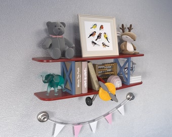 Étagère, étagère d'avion, contreplaqué, Mdf, bois, modèle solide, fichiers CNC, biplan, dessins, meubles pour enfants, décoration murale, téléchargement numérique