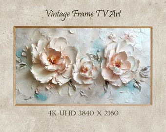 Peinture sculpturale, Couteau à palette, Fleurs aux couleurs pastel, Cadre pour téléviseur Samsung, Cadre pour téléviseur, Cadeau, Téléchargement numérique