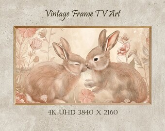 Lapins, couleurs pastel, art TV cadre Samsung, amour, art TV cadre, cadeau, téléchargement numérique