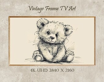 Teddybeer, kinderpotloodtekening, Samsung Frame TV Art, Frame TV Art, Present, Digitale download