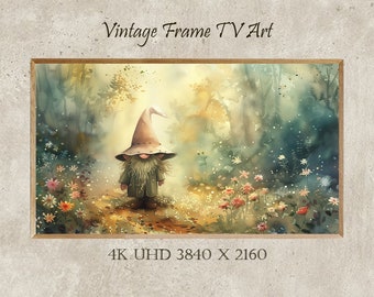 Aquarelle de nain de la forêt printanière, oeuvre d'art pour téléviseur avec cadre Samsung (téléchargement numérique)