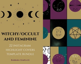 Witchy Occult Instagram Story Highlight Cover Templates Bundle, Wicca and Boho Social Icons, Mystical Covers, Witchy Instagram Icons