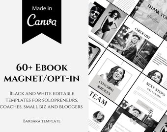 60+ Black and White Ebook Magnet Lead Opt-In, Instant Download, Minimalist Workbook, Canva Ebook Template, Freebie, Course Creator