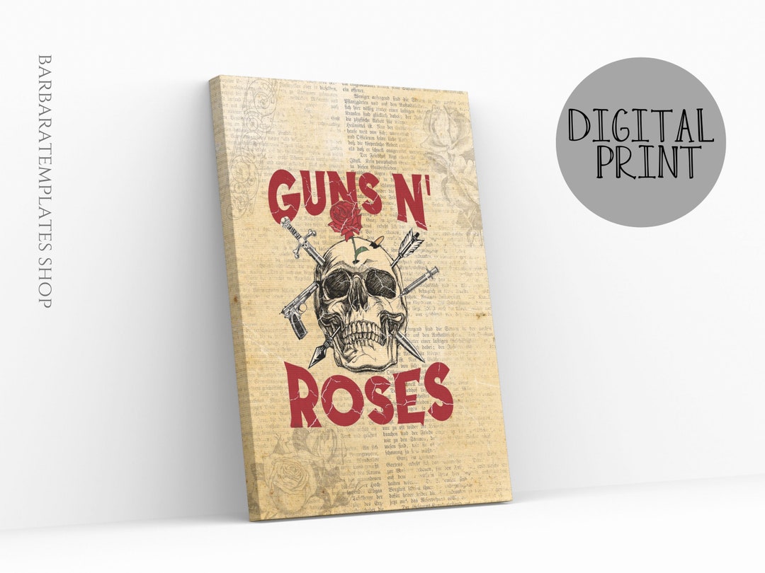 Human Skull Guns N Roses Goth Digital Print, Printable Gothic Wall Art ...
