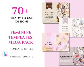 Feminine mega pack of templates, Branding package kit, Gradient Boho template, Line art woman, Social media pack for bloggers and coaches