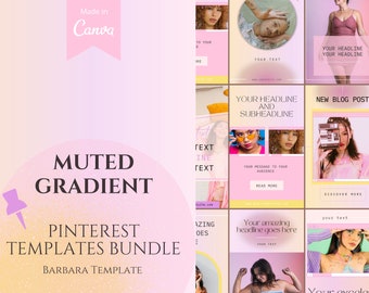 Canva Pinterest Templates - Pink Purple Gradient, Blogger Branding Kit for Effective Pinterest Management, Social Media Posts