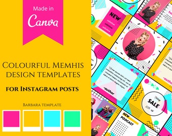 Memphis, Instagram Post templates, Canva Templates, Memphis Design, Contend Creator, Social Media Templates Canva, Memphis Art
