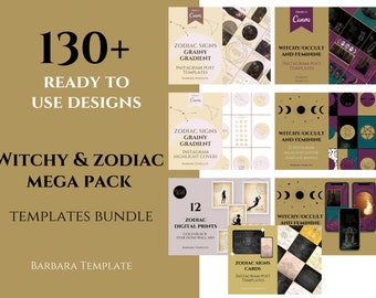 Witchy Zodiac Mega Pack - 130 Ready-to-Use Templates for Spiritual Coaches and Astrologers, Witch Branding Essentials