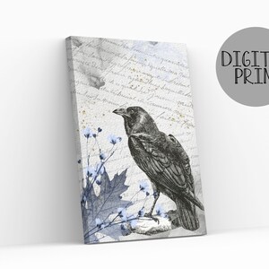 Raven print, Goth printable wall decor, Pagan gifts