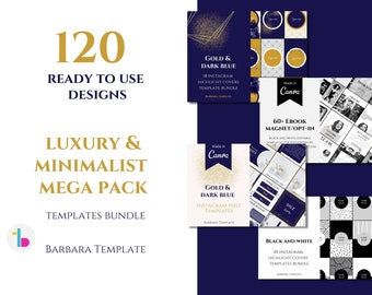 Luxury and minimalist mega pack templates bundle, Branding package for bloggers and coaches, Canva ebook design, Social media branding kit