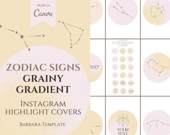 Zodiac Signs Grainy Gradient Instagram Highlight Covers Templates Bundle, Witchy Spiritual Branding, Social Media Templates, Canva Instagram