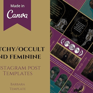 Occult Canva Template Pack - 20 Enchanting Witchy Designs for Instagram, Mystical Social Media Branding, Ideal for Pagan Entrepreneurs