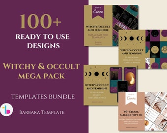 Witchy and Occult Mega Pack of templates bundle, Mystical Instagram, Ebook templates for spiritual coach, Tarot Reader, Celestial Branding