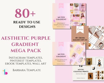 Aesthetic gradient mega pack, Instagram Pinterest Ebook Templates bundles, Digital Wall art, Boho Minimalist Social Media Content