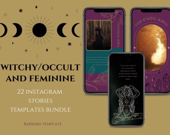 Witchy Occult Instagram Stories Bundle, Zodiac Instagram, Witch Social Media, Spiritual Canva Template, Mystic Feed Template