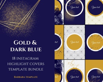 Gold and Dark Blue Instagram Highlight Covers Templates Bundle Kit, Luxury Canva Templates, Content Creator, Business Instagram