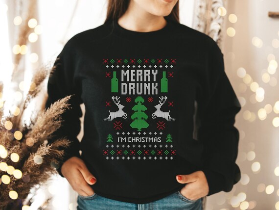 Merry drunk ugly Christmas sweater Funny adult Christmas sweatshirt Sarcastic gifts Gift for him Wine lover gift Beer lover gift