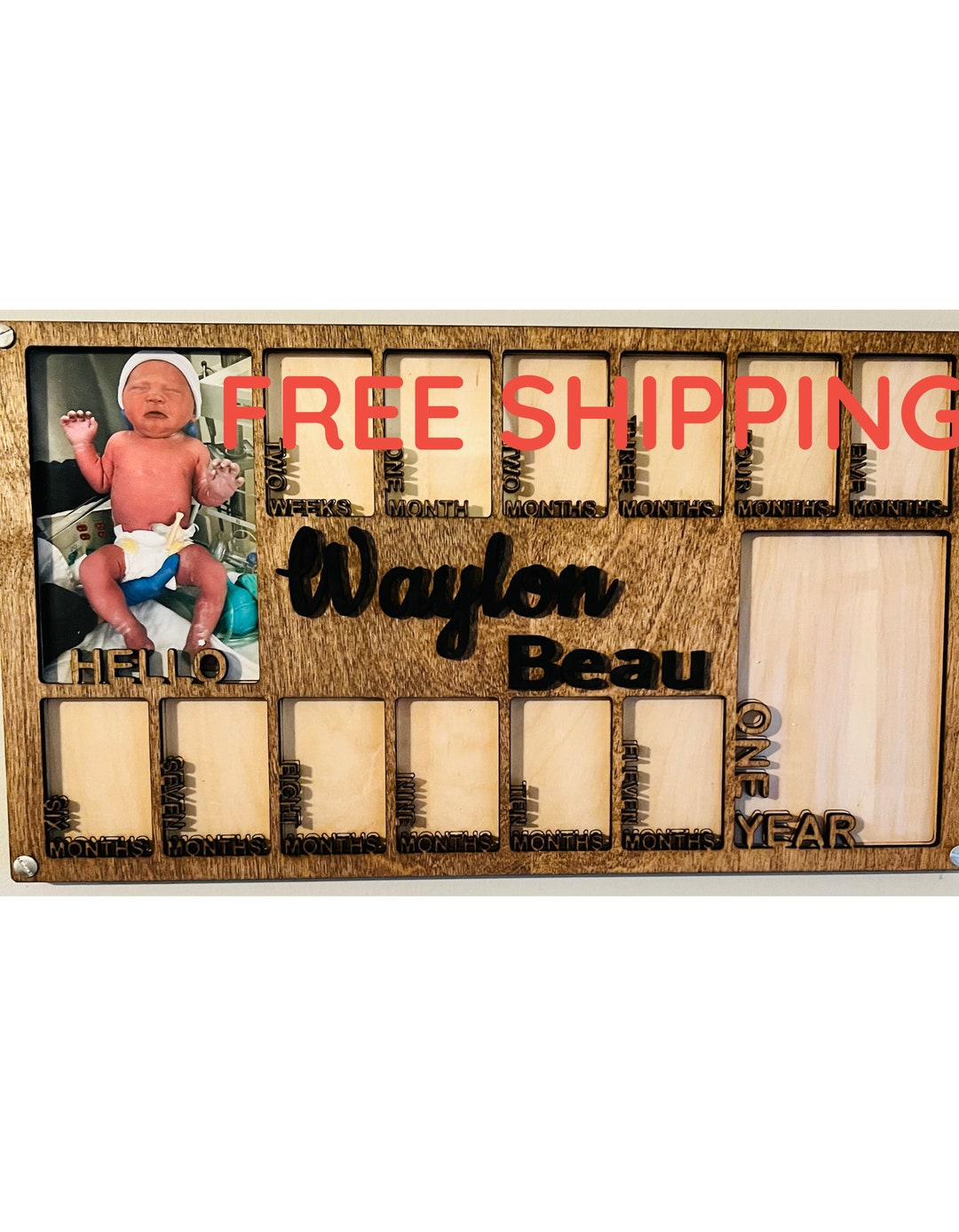 Hello World Plaque, Baby First Year Picture Frame, Personalized Baby