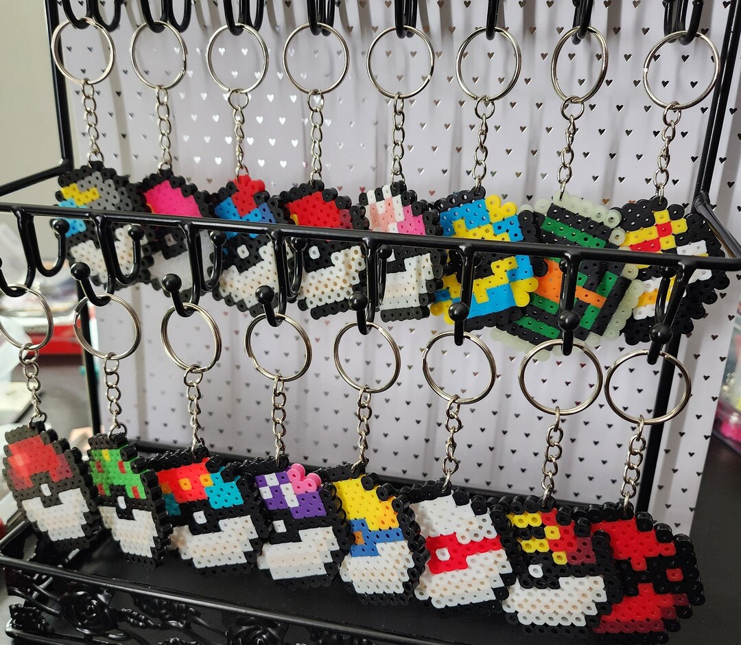 Pokeball Beaded Keychains Perler Beads Etsy