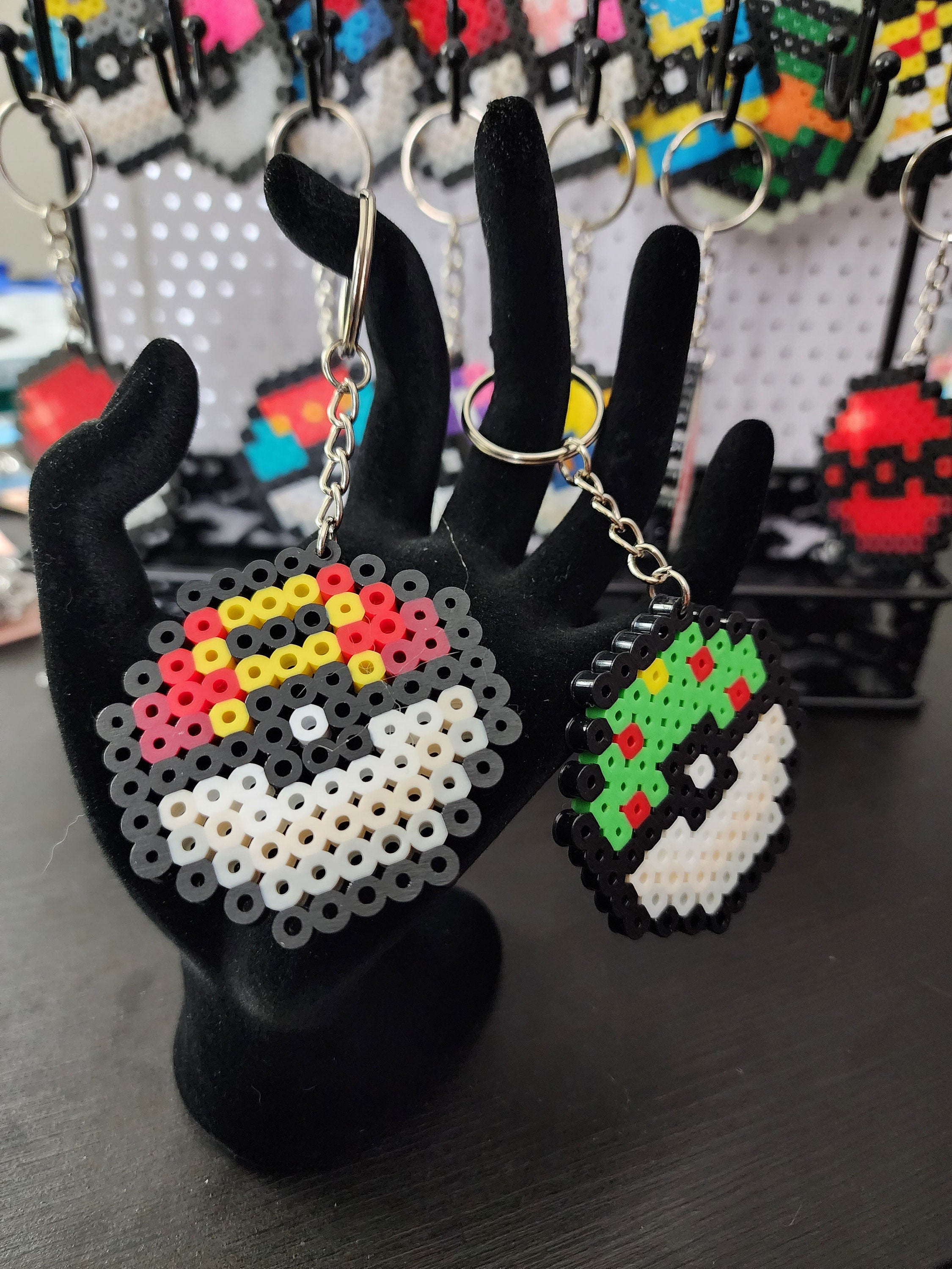 Pokeball Beaded Keychains Perler Beads Etsy