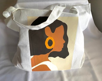 Abstract tote bag // White canvas bag // artsy tote bag