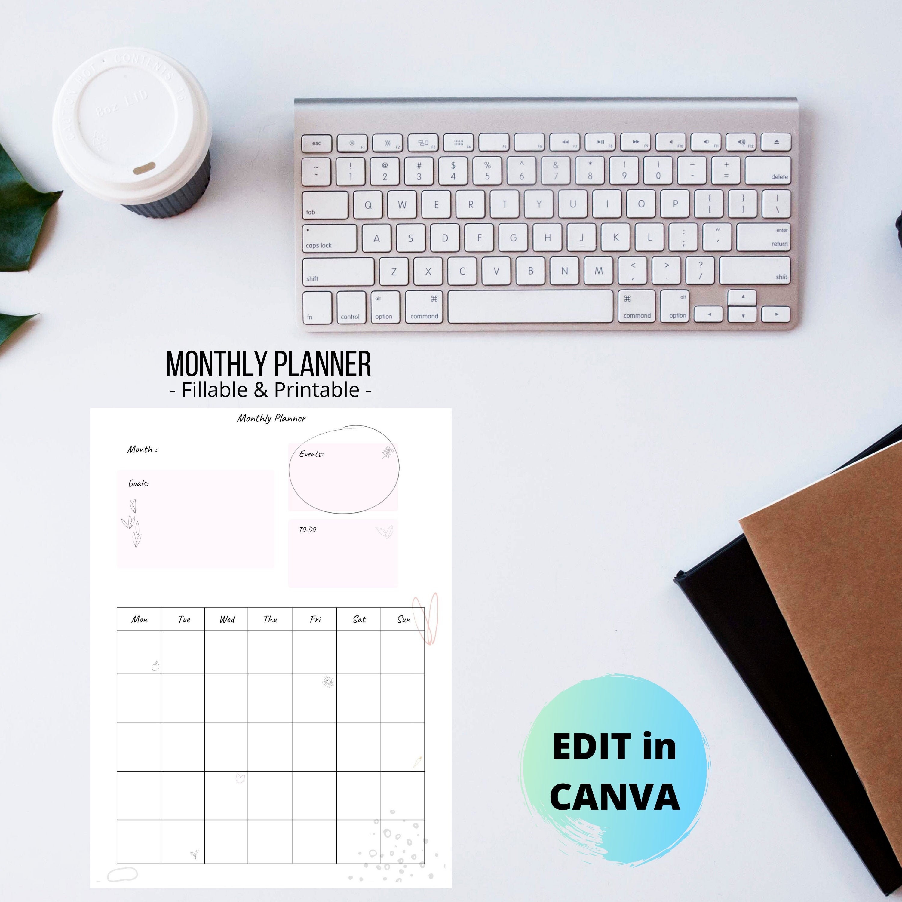 Minimalist montly planner template instant download edit in | Etsy