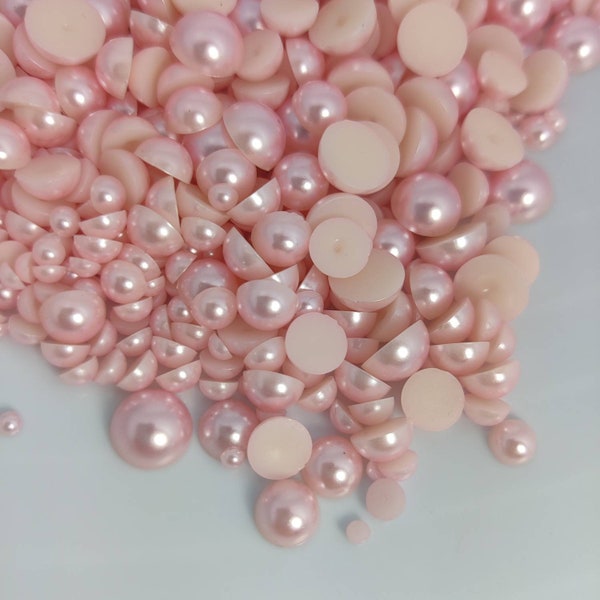 Baby pink Pearls Mixed Sizes Flatback Half Round Faux Pearls Embellishments 3-10mm