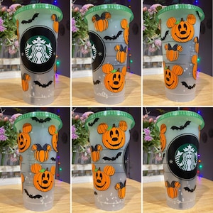Vaso Starbucks Venti personalizado de calabaza de Mickey y Minnie para Halloween