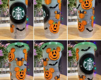 Custom Halloween Mickey & Minnie Pumpkin Reusable Venti Starbucks Cup / Disney / handmade gift