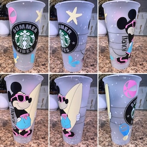 Musse Pigg Sommarmugg | Disney Vacation Starbucks Tumbler | Strandvibbar Återanvändbar 24oz Venti | Kryssningspresent Handgjord bild 1