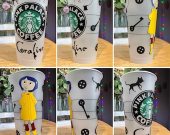 Custom  Coraline Themed Reusable Starbucks Cup - 24 oz / Pink Palace / Halloween
