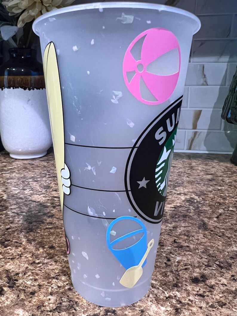 Musse Pigg Sommarmugg | Disney Vacation Starbucks Tumbler | Strandvibbar Återanvändbar 24oz Venti | Kryssningspresent Handgjord bild 7