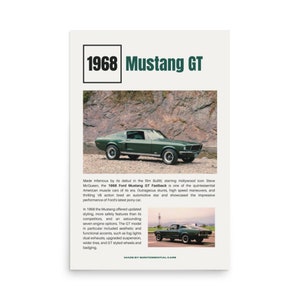 1968 Ford Mustang GT Fastback Car Poster
